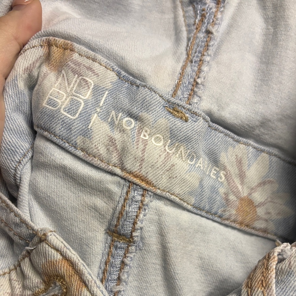 No Boundaries Light Blue Sunflower Denim Romper - Picture 3 of 4